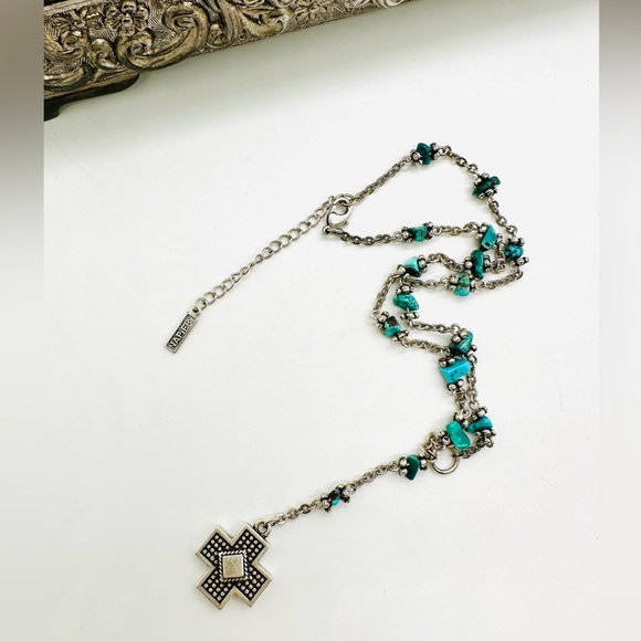 Vintage NAPIER Turquoise Cross Necklace - Picture 4 of 10